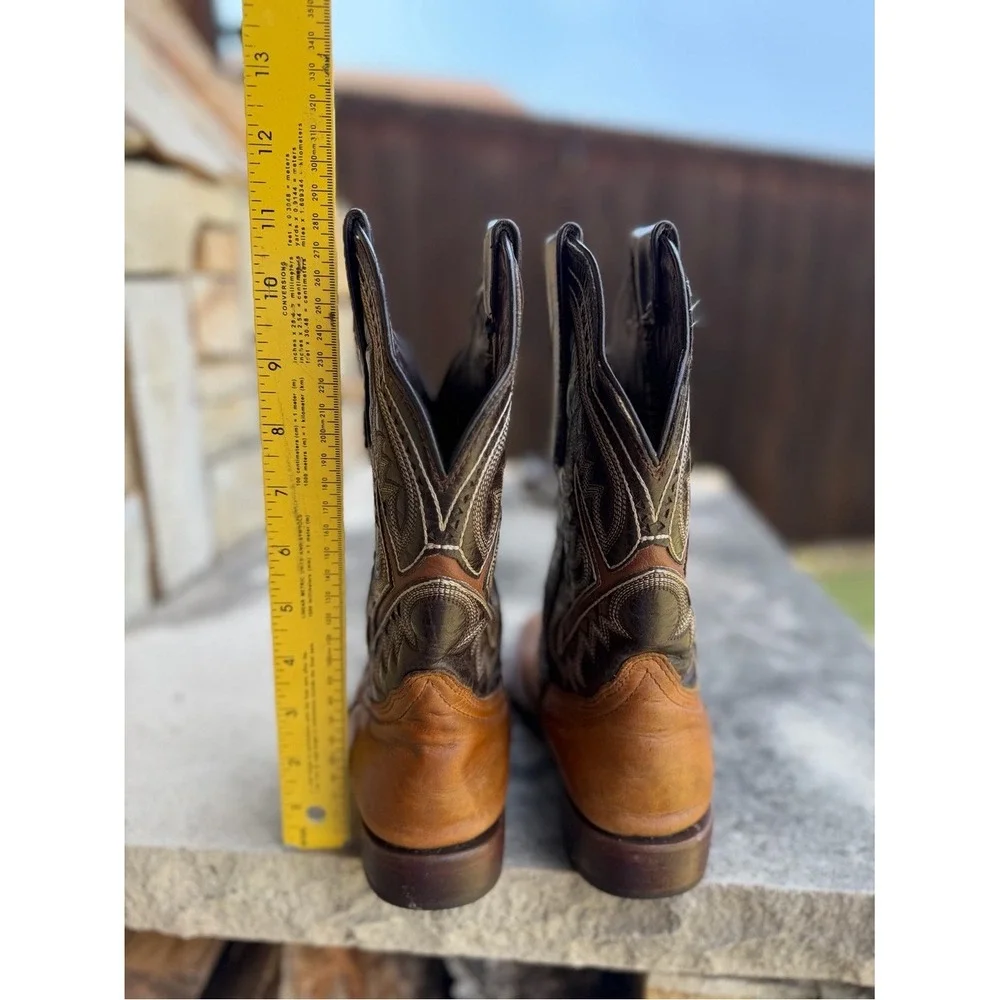 Texas Country Youth Brown Leather Western Cowboy Boots Sz-5.  Y